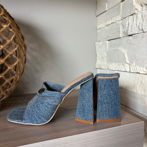 Slip-on Indigo Denim Heels - 4 inch - Picture 7 of 7